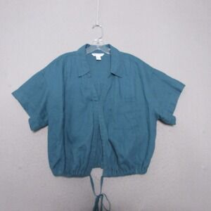 Athleta Top XL Teal Linen Playa Lagenlook Relaxed‎ Fit Beach Breezy Lightweight